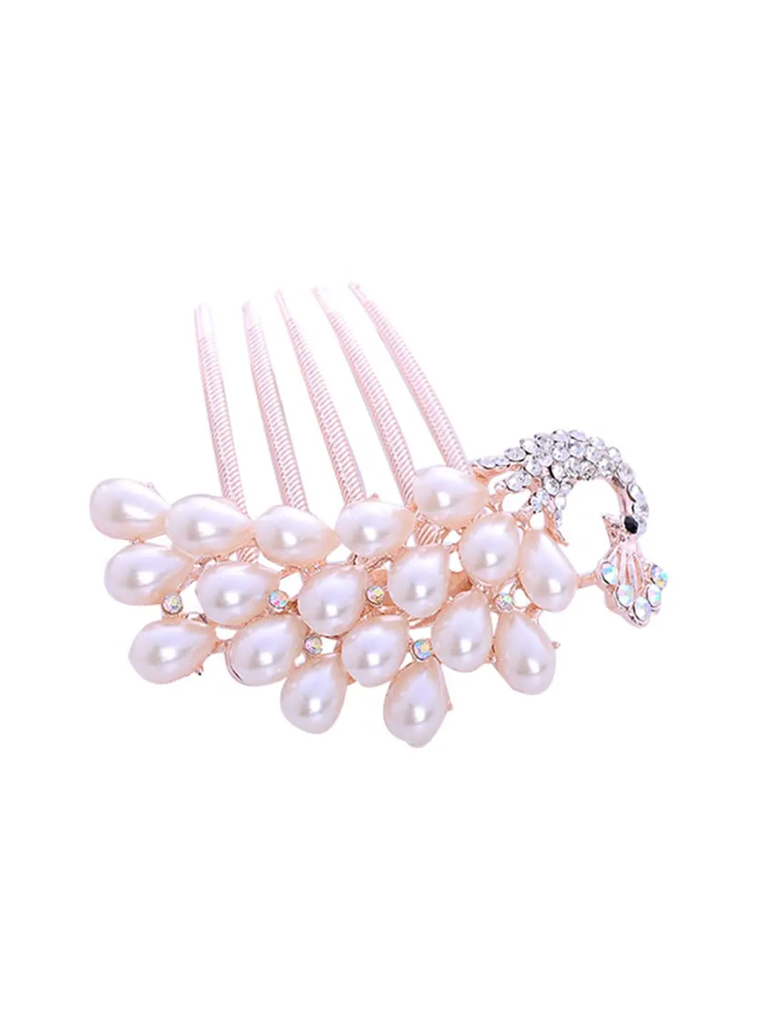 Yellow Chimes Comb Pin for Women Hair Accessories for Women Comb Clips for Hair for Women Rosegold Crystal Hair Pin Peacock Shaped Bridal Hair Accessories for Wedding Side Pin / Comb Pin / Juda Pin Accessories for Women