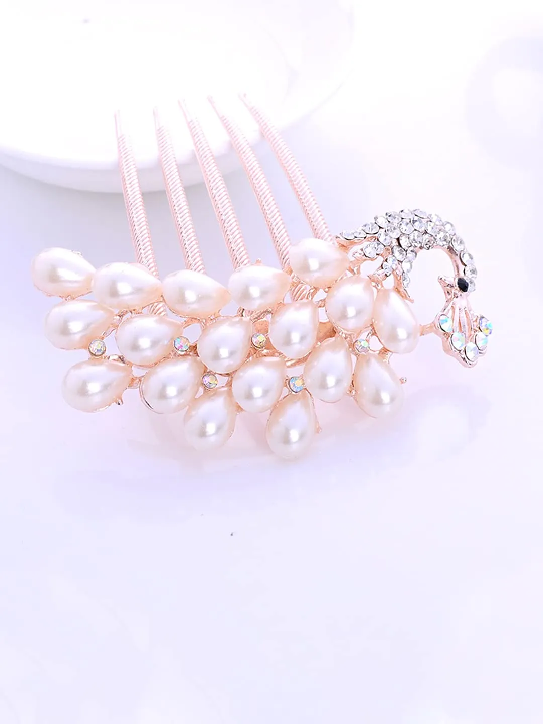 Yellow Chimes Comb Pin for Women Hair Accessories for Women Comb Clips for Hair for Women Rosegold Crystal Hair Pin Peacock Shaped Bridal Hair Accessories for Wedding Side Pin / Comb Pin / Juda Pin Accessories for Women
