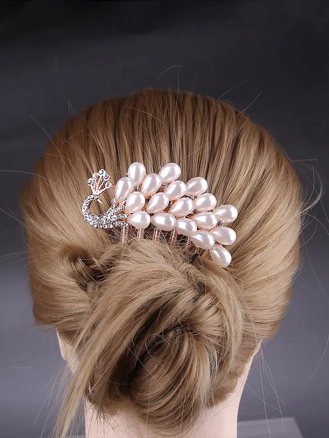 Yellow Chimes Comb Pin for Women Hair Accessories for Women Comb Clips for Hair for Women Rosegold Crystal Hair Pin Peacock Shaped Bridal Hair Accessories for Wedding Side Pin / Comb Pin / Juda Pin Accessories for Women