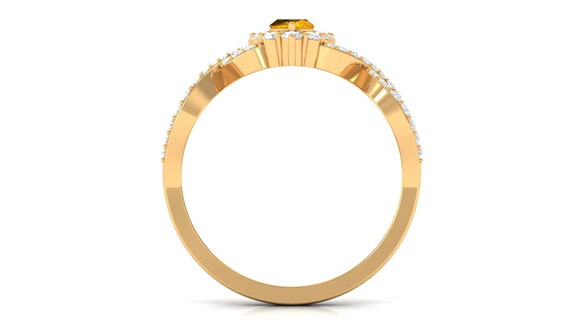 Yellow Sapphire Crossover Engagement Ring with Diamond Halo